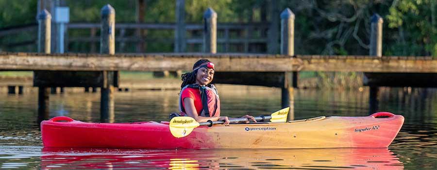 South student in kayak.